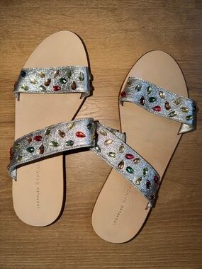 Loeffler Randall Silver Jeweled Slide Flat Sandals